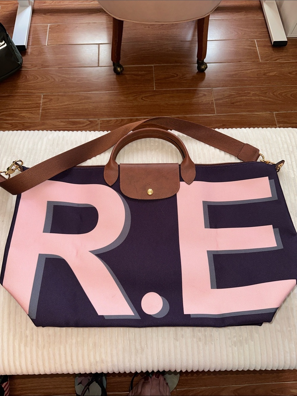 Longchamp xl custom plum and Pink travel  Bag with Brown Trim